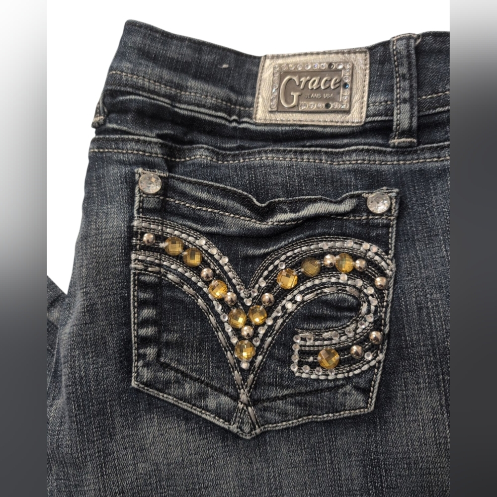 Grace In LA jeans Junior's 13 Embellished Gold/Clear Rhinestones Bling Cowgirl